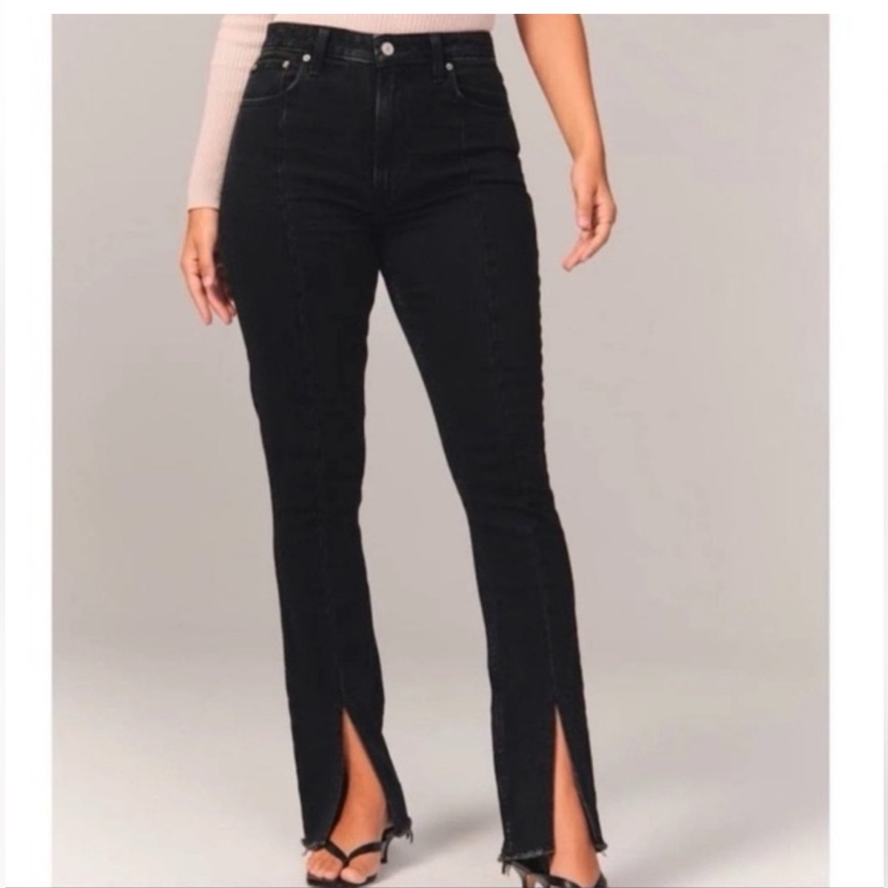 Abercrombie & Fitch Black High-Rise Split-Hem Jeans
